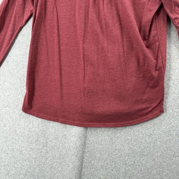 PrAna T-Shirt Womens Medium Dark Red Long Sleeve V-Neck Tee Basic Ruffle Accent - Picture 11 of 12